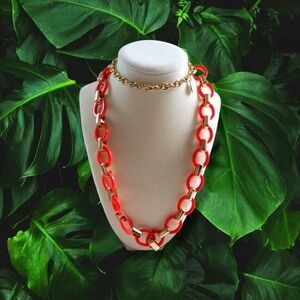 Ann Taylor | Modern Long Vermillion Gold Chain Necklace (OS)